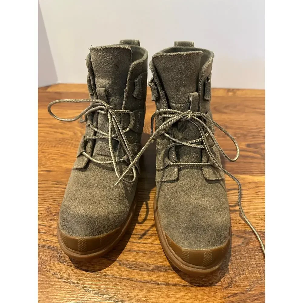 Sorel Women's Toronto Suede Lace Up Wedge Bootie Taupe Size 7 Street Style - Picture 4 of 11